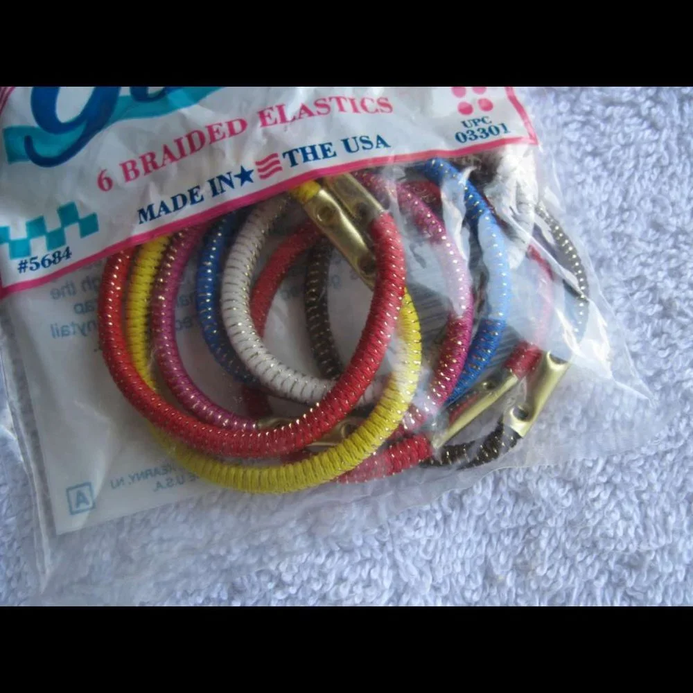 6 Goody 1990 U.S.A. Tinsel Woven With Metal Elastic Hair Bands Old Formula Mylar